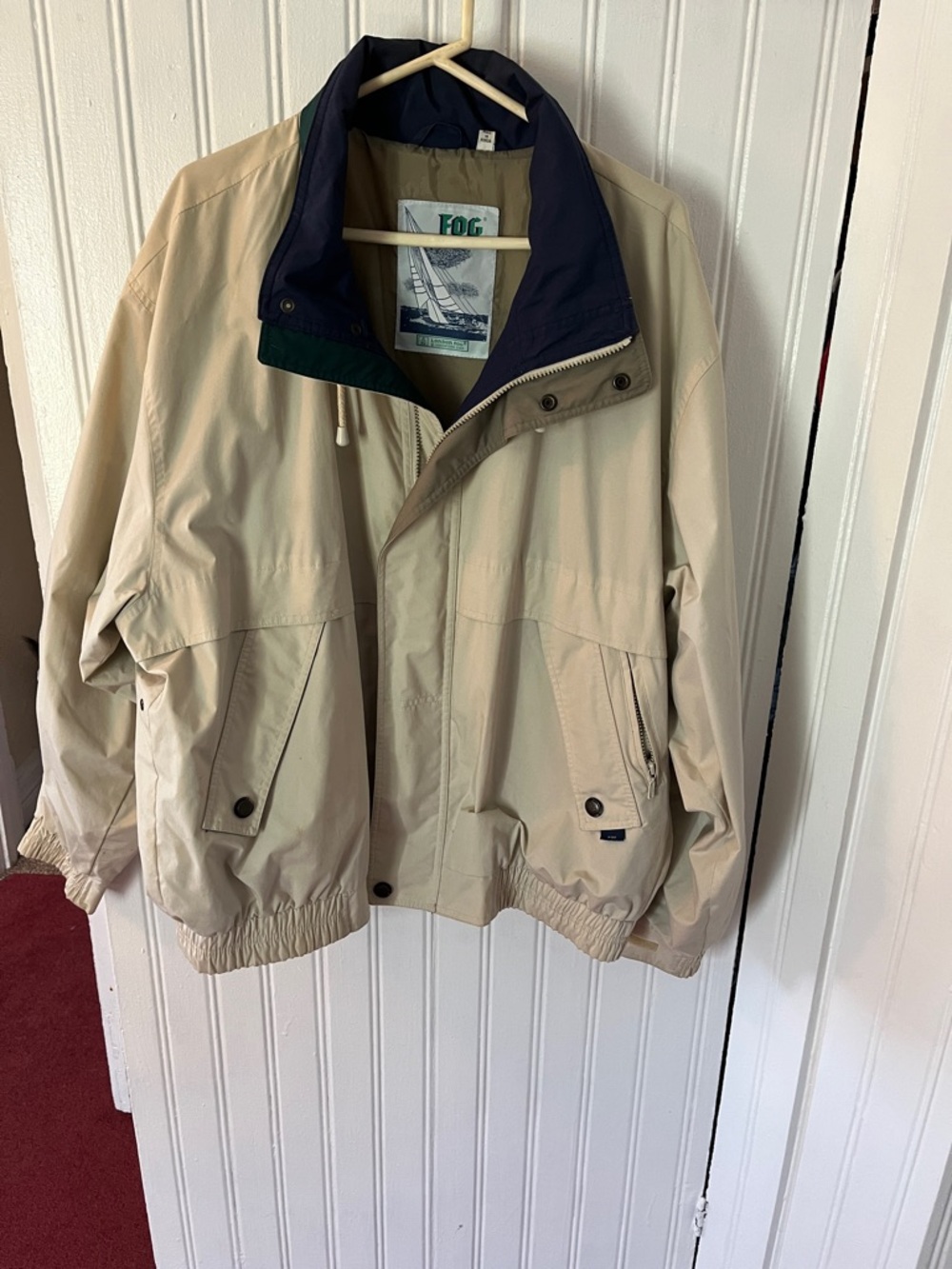 London Fog Beige Lightweight Jacket with Navy Collar